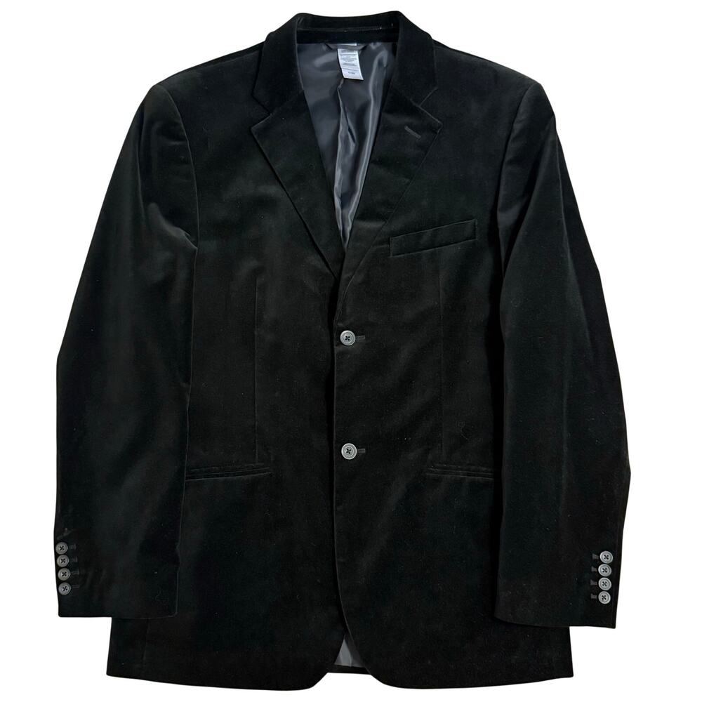 VTG Velvet Blazer Single-Breasted Two-Button Claiborne Luxe Black Men's Medium